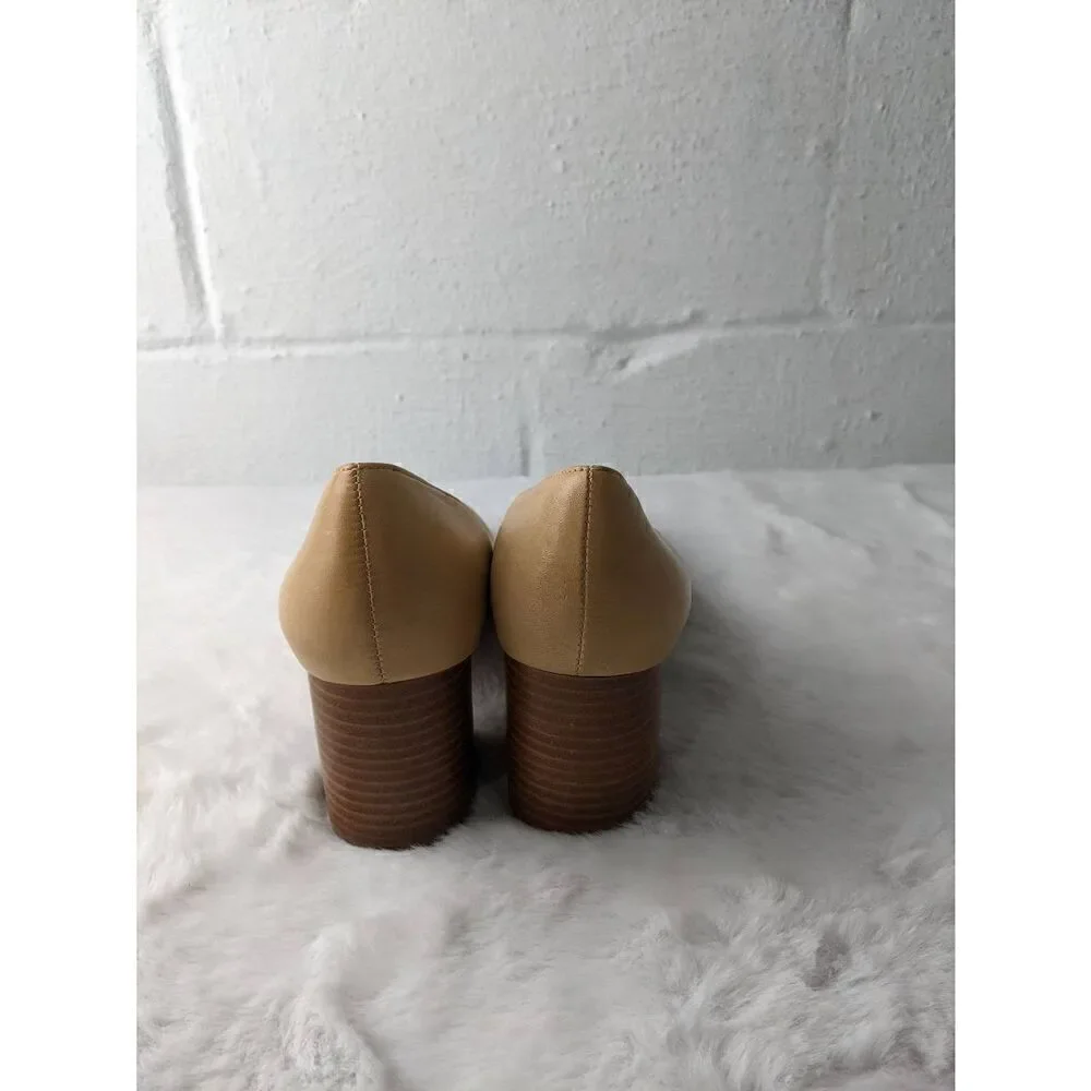 Adrienne Vittandi Leather Pumps in‎ Nude Contrast Block Heel Classic Size 10 New
